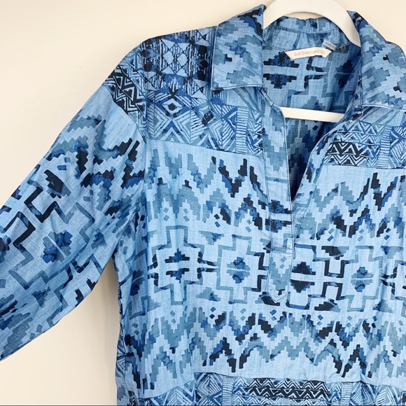 Soft Surroundings Blue Chambray Yuman Aztec Tunic Size M - Picture 3 of 8